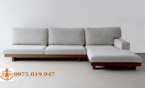 Sofa Góc Lớn Khung Ghế Gỗ - Nệm Trắng Hiện Đại
