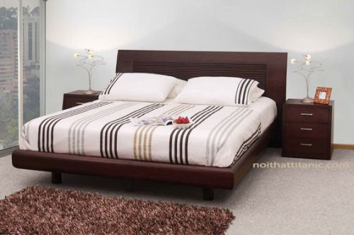Giường Gỗ Chân Tròn Hiện Đại