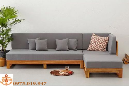 Sofa Góc Lớn Khung Ghế Gỗ - Nệm Xám hiện Đại